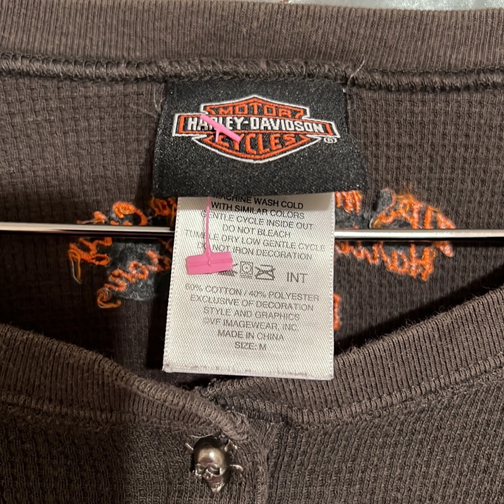 Harley-Davidson Skull Pattern Thermal Long T-shirt, Waffle, Men's XL size cotton black type Vintage Second Hand
